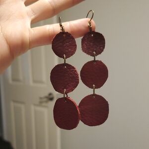Boho Crimson Leather Disc Earrings